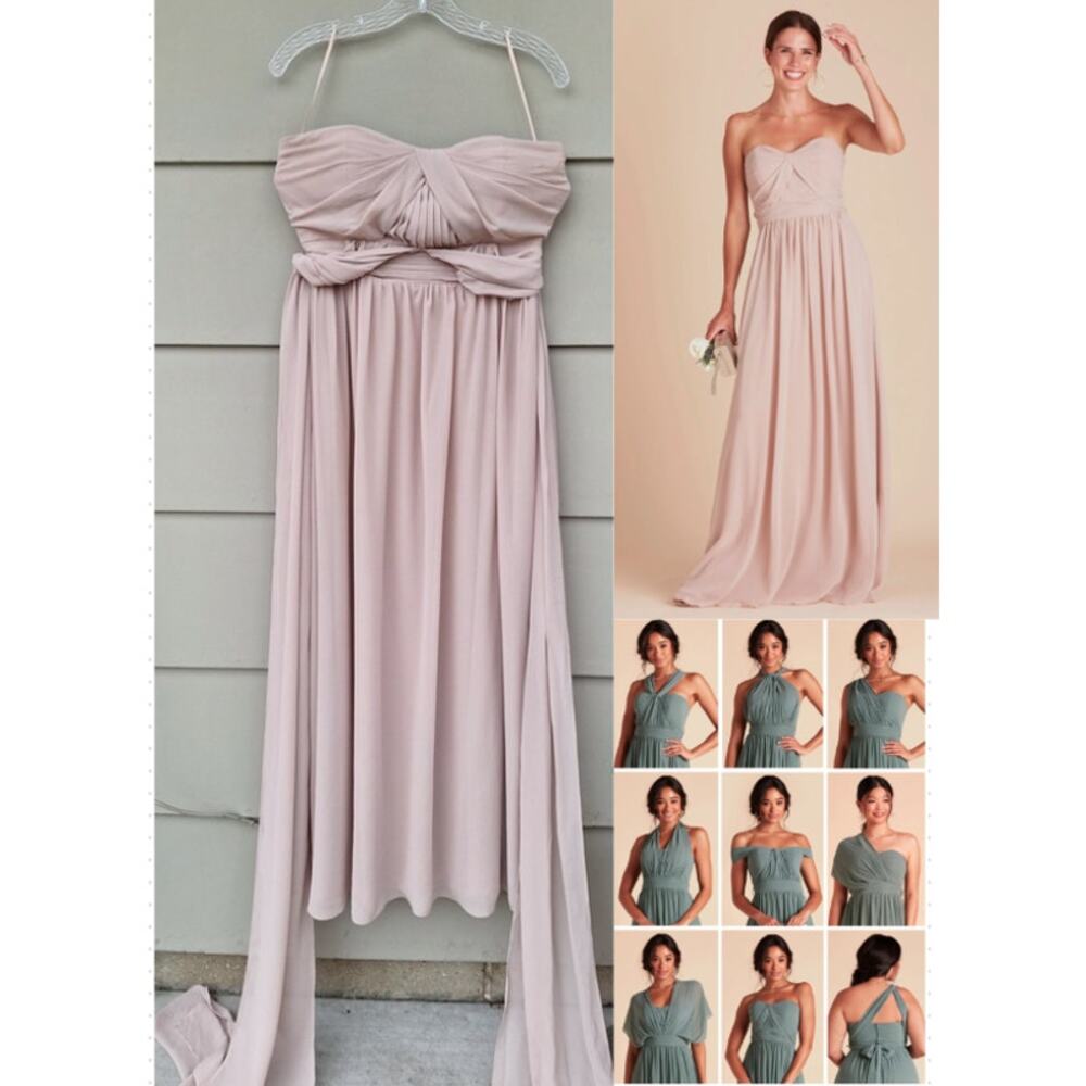 BIRDY GREY Grace Convertible Dress Gown Chiffon Taupe Sweetheart Size L  $125